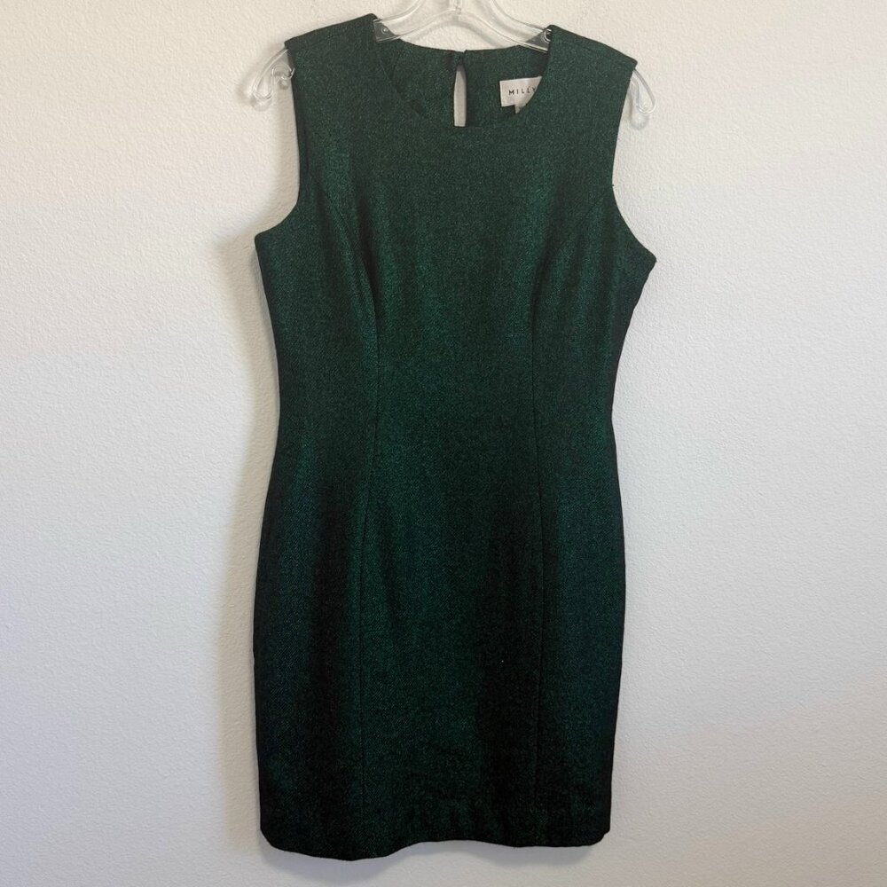 Milly Sleeveless Round Neck Wool Blend Green/Black Sheath Dress Women's Size 10